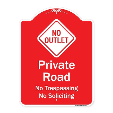 Signmission Private Road No Trespassing Or Soliciting With No Outlet Symbol Aluminum Sign, 24" H, RW-1824-9911 A-DES-RW-1824-9911